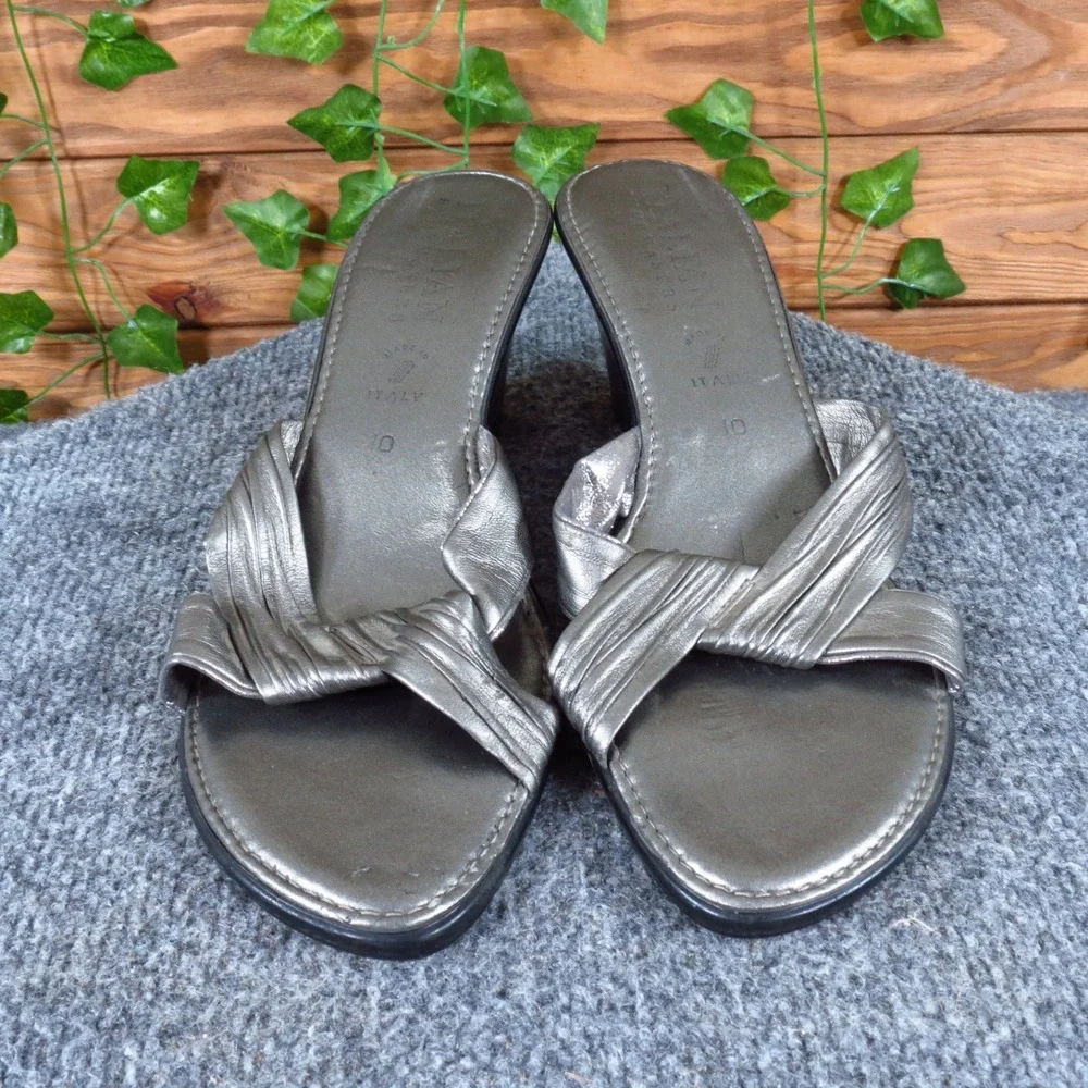 Italian Shoemakers Women Wedge Sandals Size 10 Dress Casual Pewter Metallic Grey